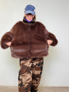 PHILIA LOFT - PELLICCIA SOFT FUR ZIP CON COLLETTO IN TESSUTO D01E0377/ MORO PHILIA LOFT 