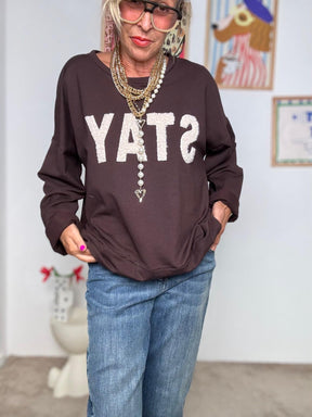 DEJA VU - Felpa oversize con scritta + jeans relaxed fit  look casual e cool A25RU404/ MORO DEJA VU 