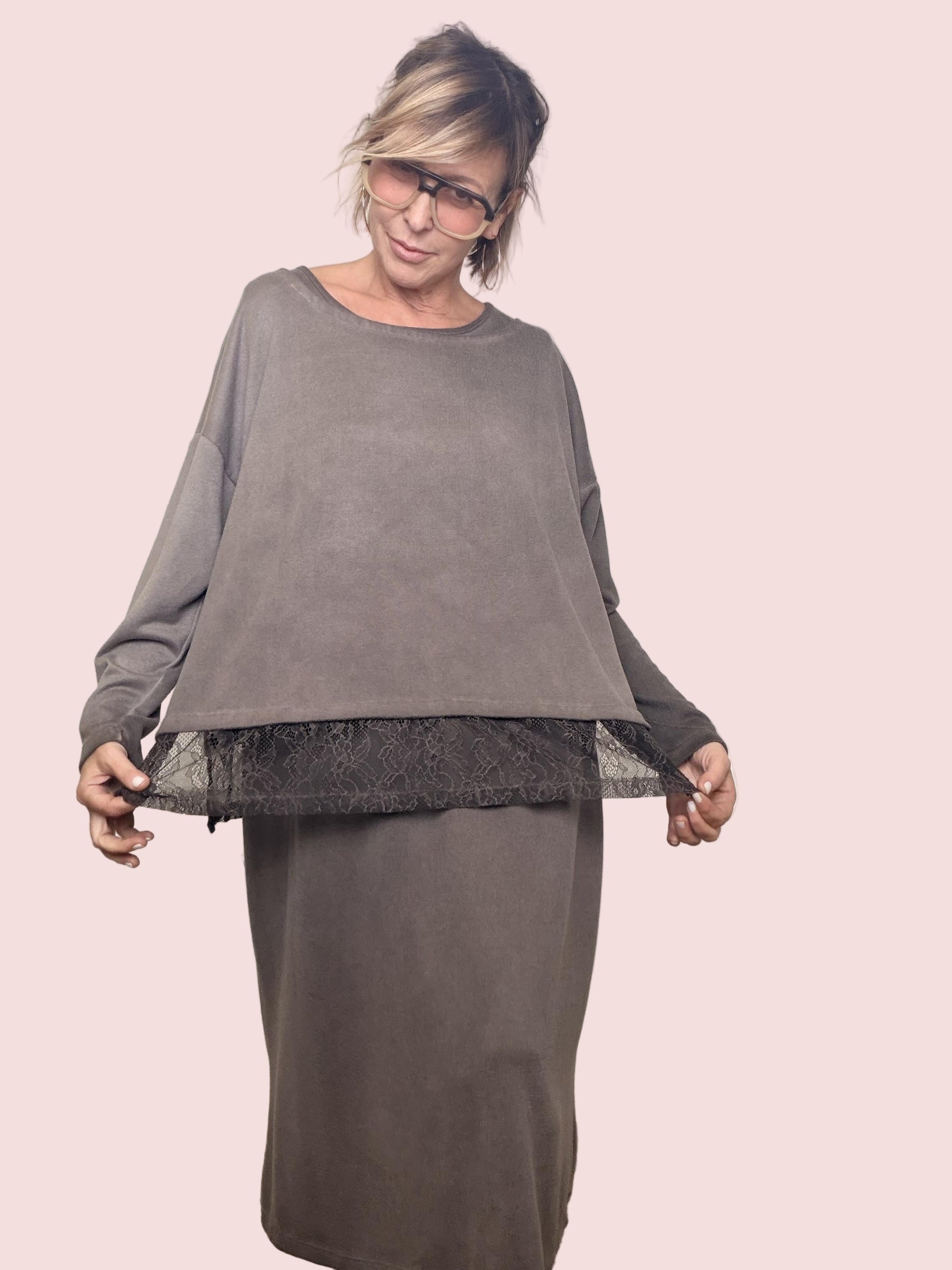 DEJA VU - Completo 2 pezzi Cocoon Layer (abito + maglia) A25RH705/ MORO DEJA VU 