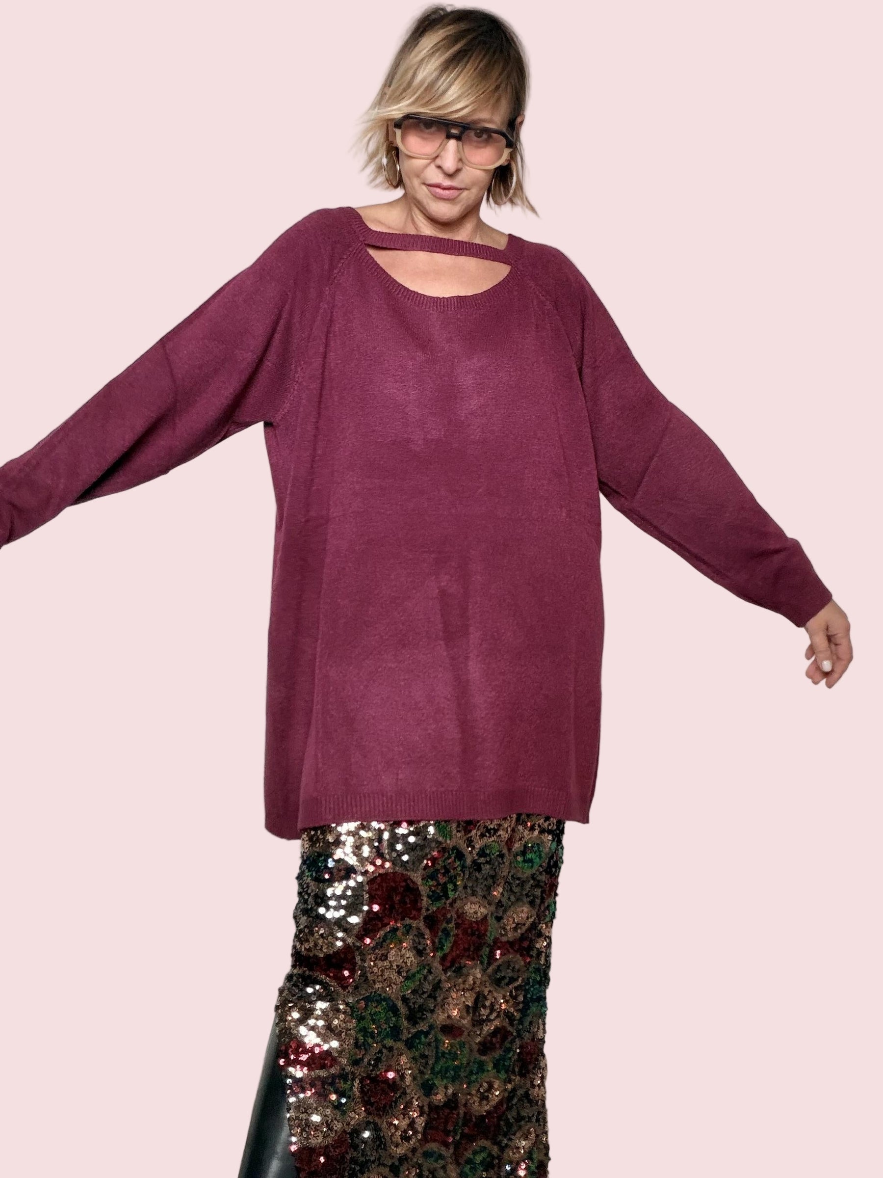 SUSY STAR -Maglia Cut-Out Glam bordeaux STM92040/ BORDEAUX SUSY STAR 