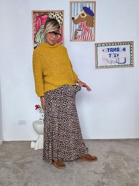 FEMALE - Gonna lunga donna in tessuto elasticizzato maculato  comoda, femminile e super trendy 35589ZGMB/ ANIMALIER FEMALE 