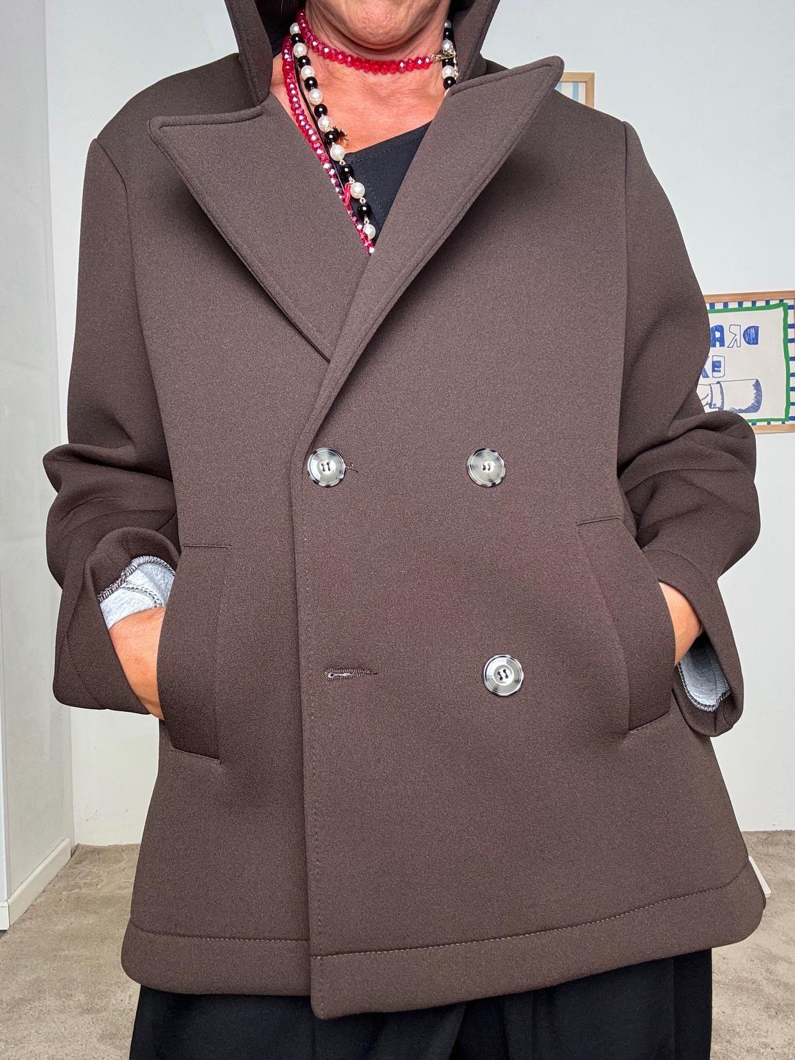 DEJA VU - Giacca in neoprene verde smeraldo doppiopetto moro A25UN609/ MORO DEJA VU 