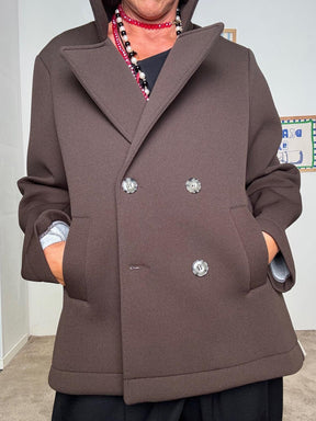 DEJA VU - Giacca in neoprene verde smeraldo doppiopetto moro A25UN609/ MORO DEJA VU 