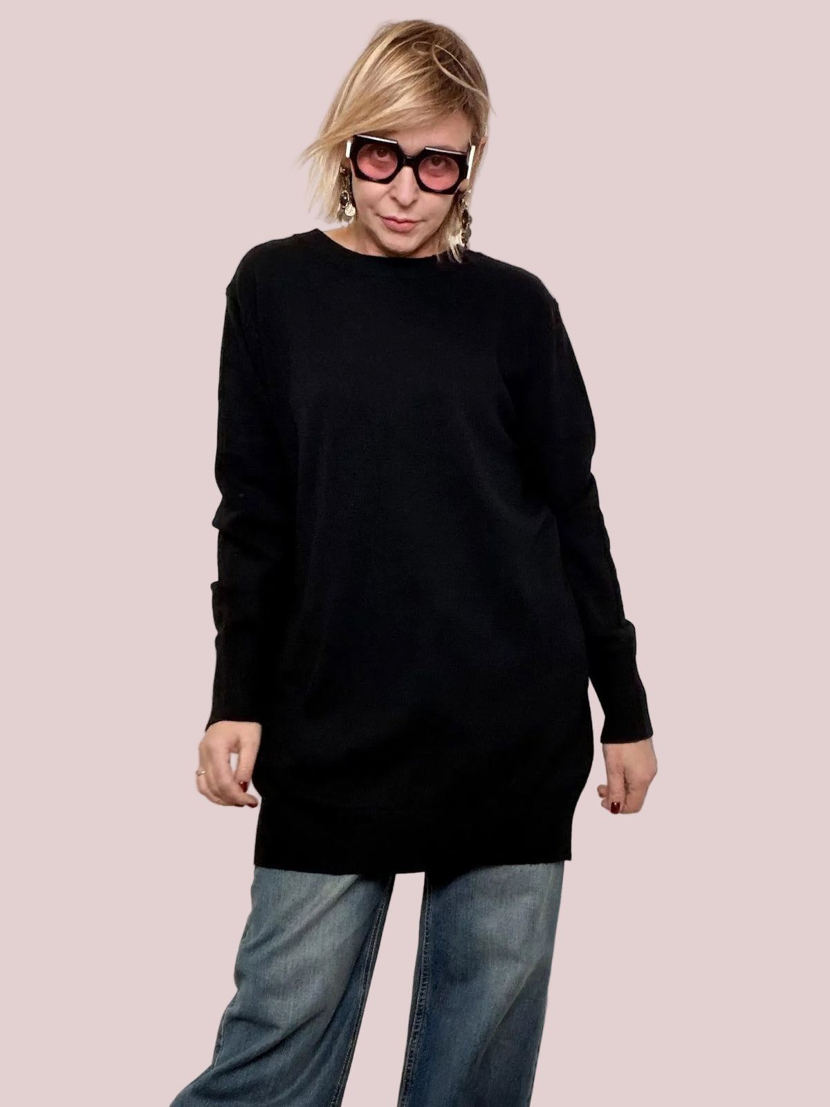 Maglia Reversibile con Scollo a V e Dettaglio Choker NERO ZS9009/ NERO FEMALE 