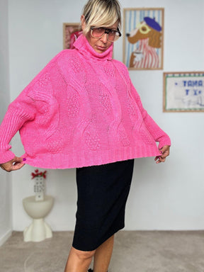 FEMALE - Maglia oversize a trecce: calda, morbida e super trendy fuxia VA832/ FUXIA FEMALE 