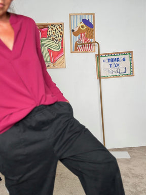 DEJA VU - Pantaloni in cotone neri a gamba morbida NERO A25AP207/ NERO DEJA VU 