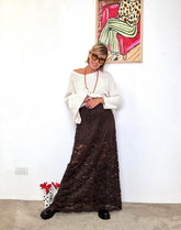 FEMALE - Gonna lunga in pizzo raffinata e romantica MORO A6923-W6/ MORO FEMALE 