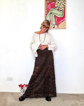 FEMALE - Gonna lunga in pizzo raffinata e romantica MORO A6923-W6/ MORO FEMALE 