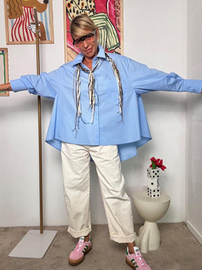 SOUVENIR - Camicia Nuvola Ribelle & Collana Sciarada Boho  Larte di essere oversize con personalità M38F0179/ CELESTE SOUVENIR 