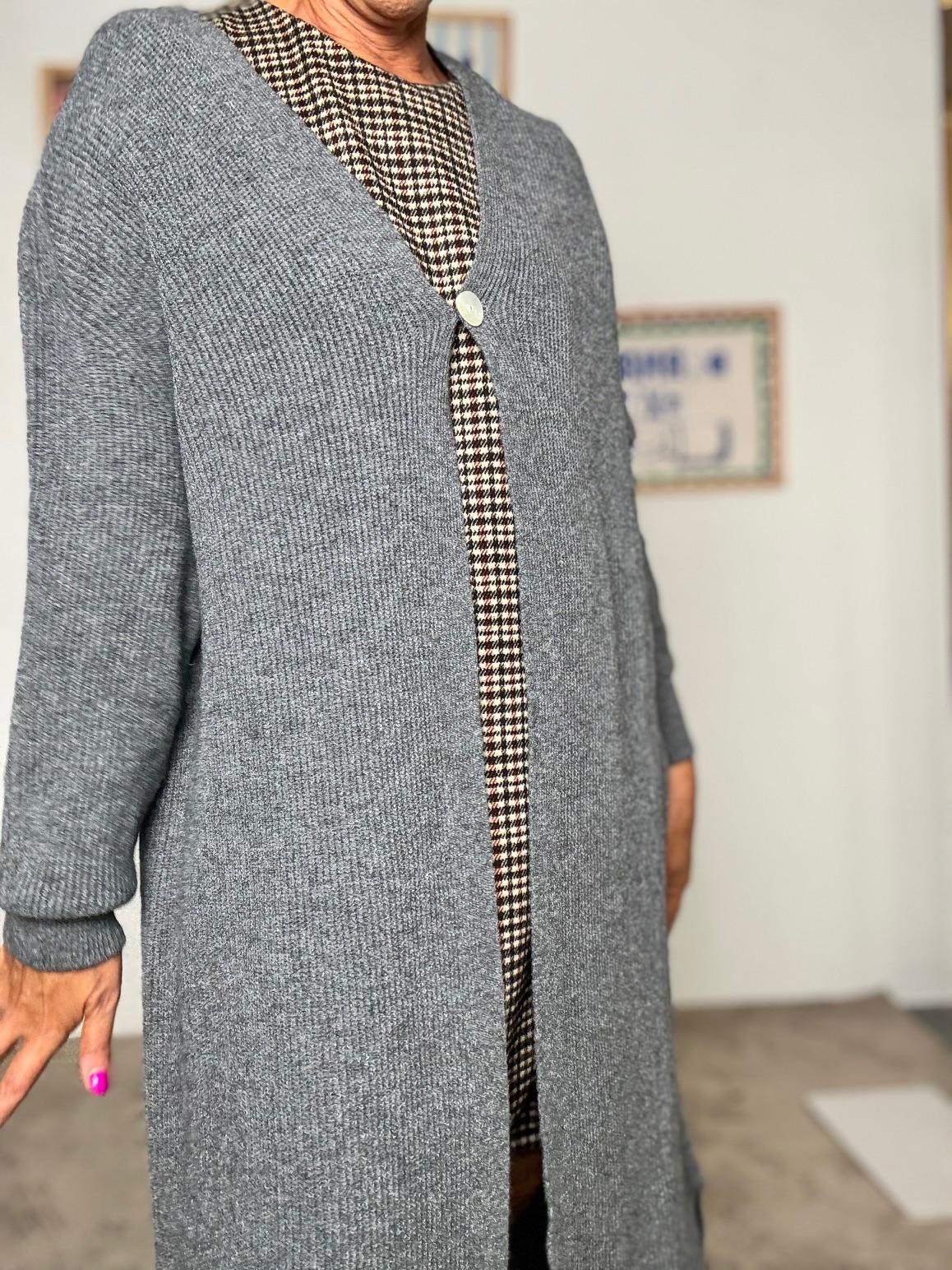 SUSY MIX - Cardigan lungo nero minimal chic  elegante, versatile e super comodo GRIGIO 185SX/ GRIGIO SUSY MIX 