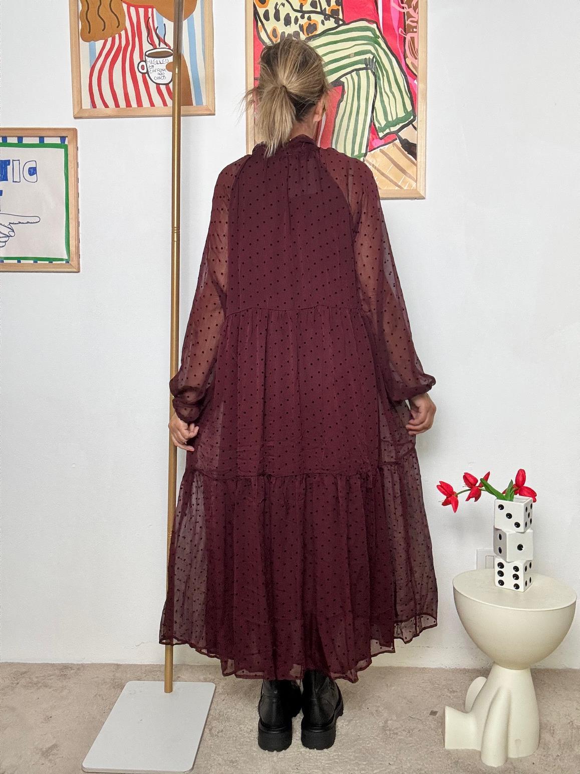 FEMALE - Abito Pois e Poesia  Romantico, Svolazzante, Iconico BORDEAUX W5903/ BORDEAUX FEMALE 