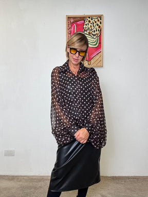 FEMALE - Camicia fluida trasparente a pois H4083-Q40/ MORO FEMALE 