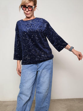DEJA VU - Maglia  over  paillettes effetto luce A25DL414/ BLU DEJA VU 