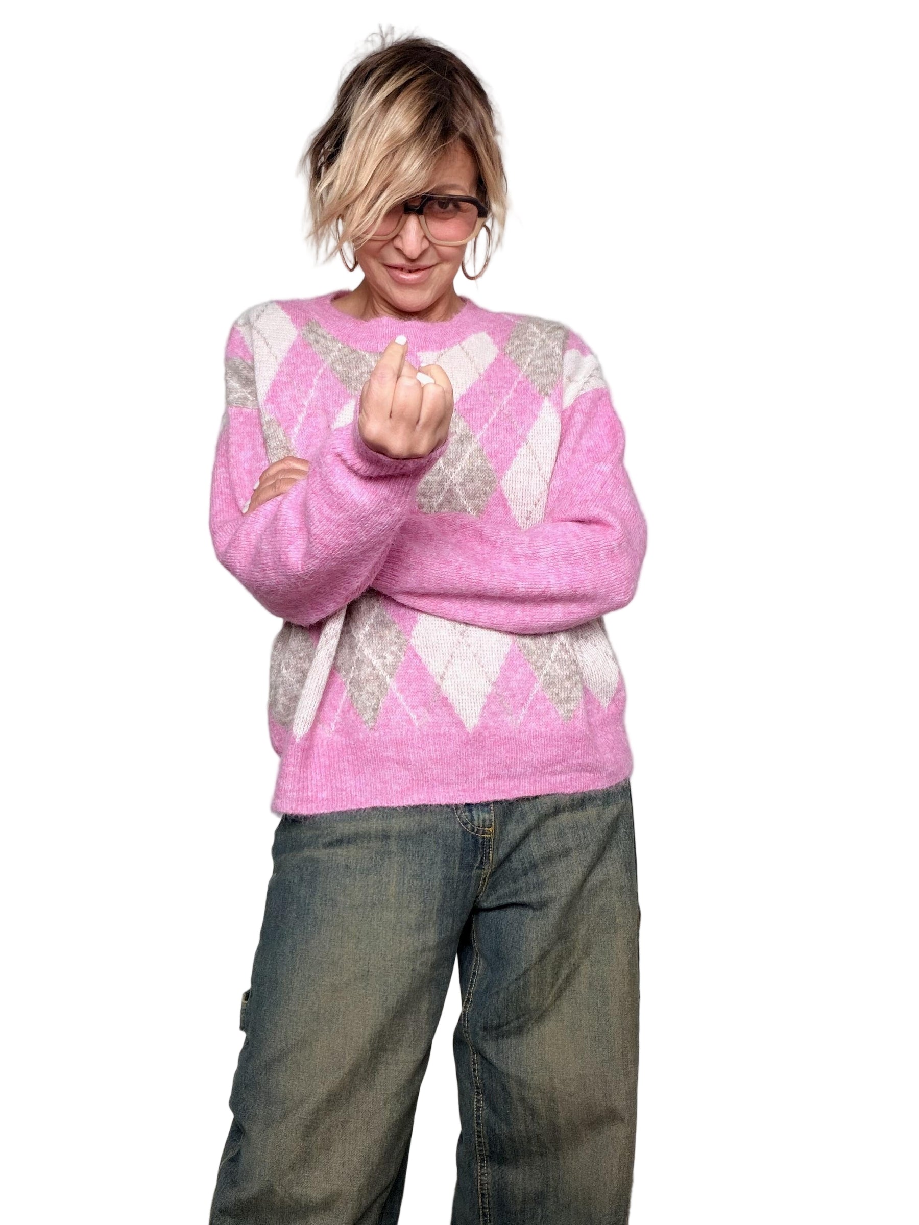 FEMALE -Maglia Pink Argyle ZM69119/ FANTASIA ROSA FEMALE 