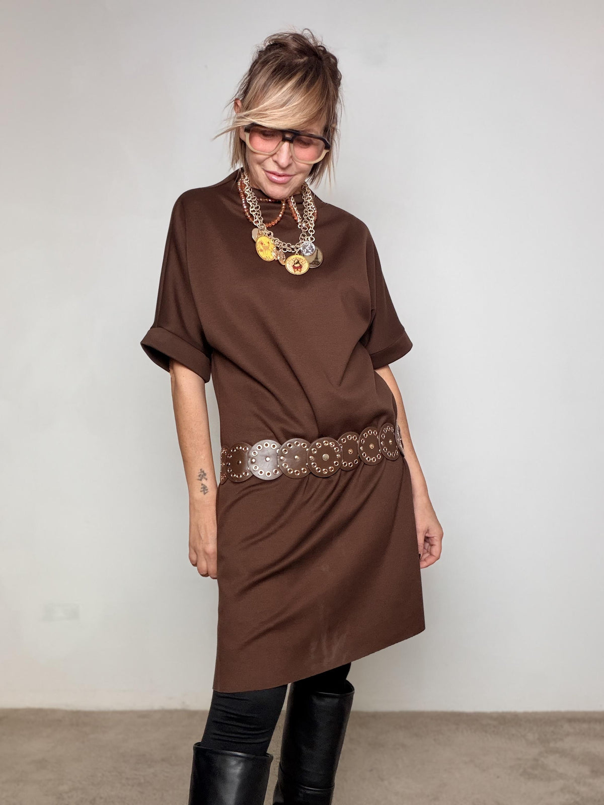 FEMALE - Abito in punto milano con Cintura Traforata in Vita MORO 39076KQCLM+P/ MORO FEMALE 