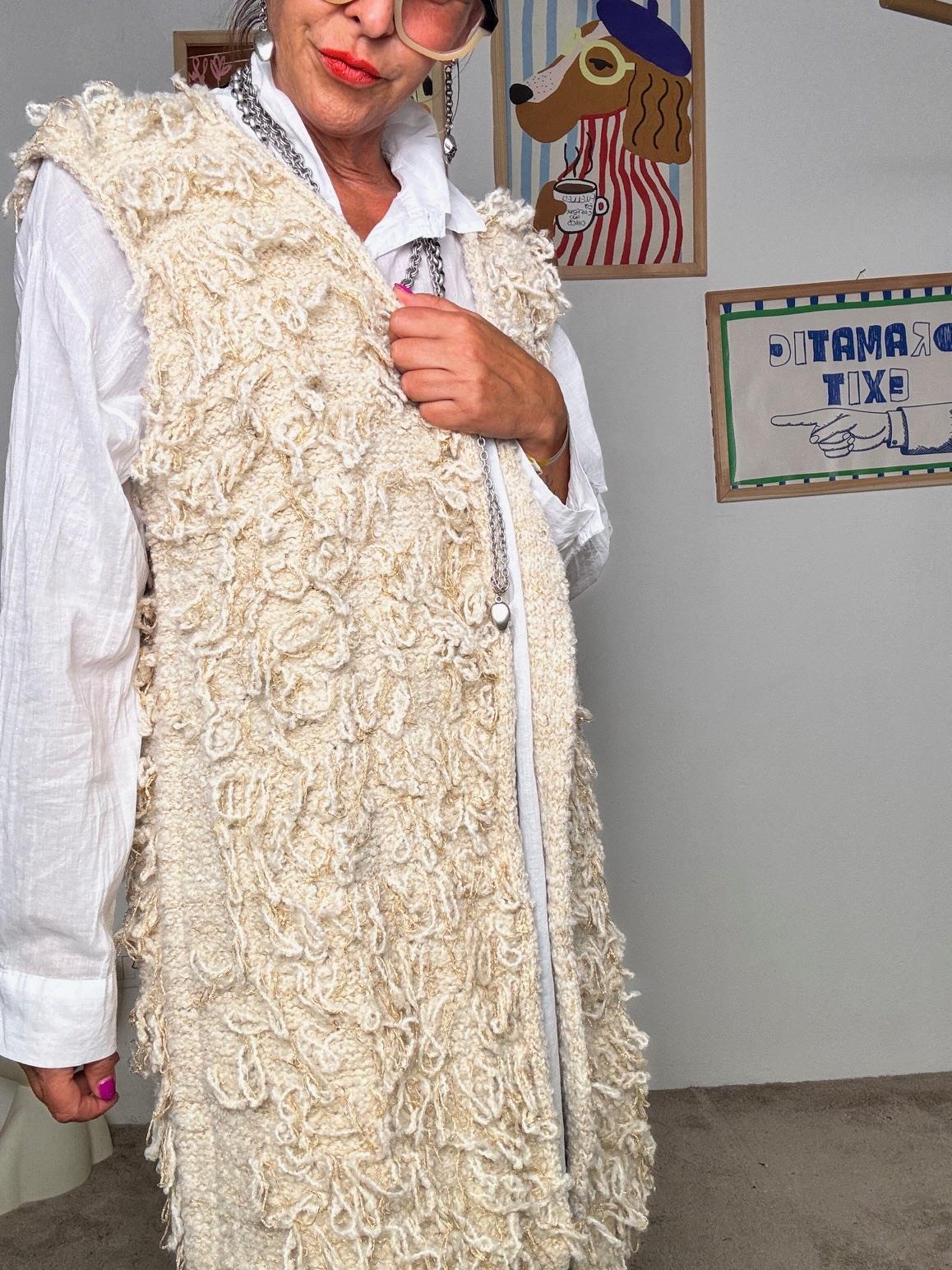 SUSY STAR - Gilet lungo in lana bouclé beige  stile boho chic ST3WB181/ CREMA SUSY STAR 