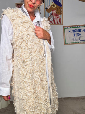 SUSY STAR - Gilet lungo in lana bouclé beige  stile boho chic ST3WB181/ CREMA SUSY STAR 