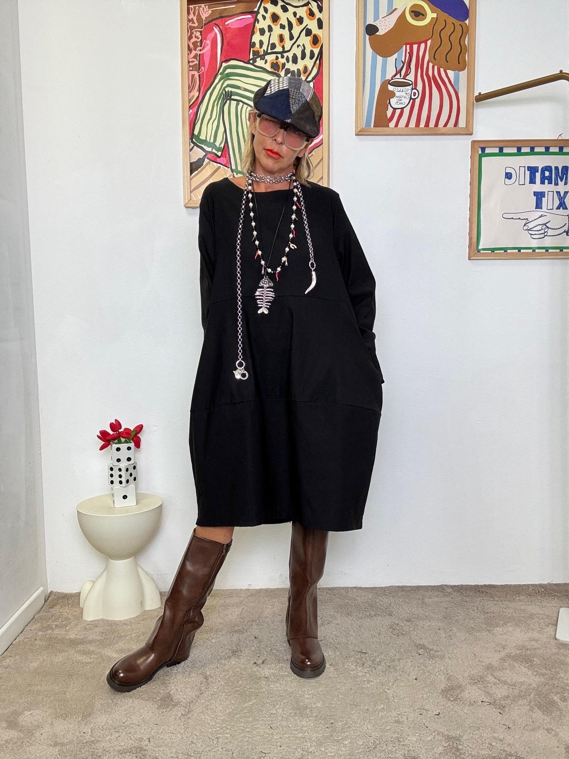 FEMALE  - Abito nero in bengalina donna  comodo, versatile e super chic BS1891/ NERO FEMALE 