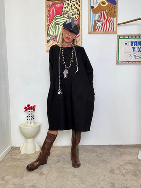 FEMALE  - Abito nero in bengalina donna  comodo, versatile e super chic BS1891/ NERO FEMALE 