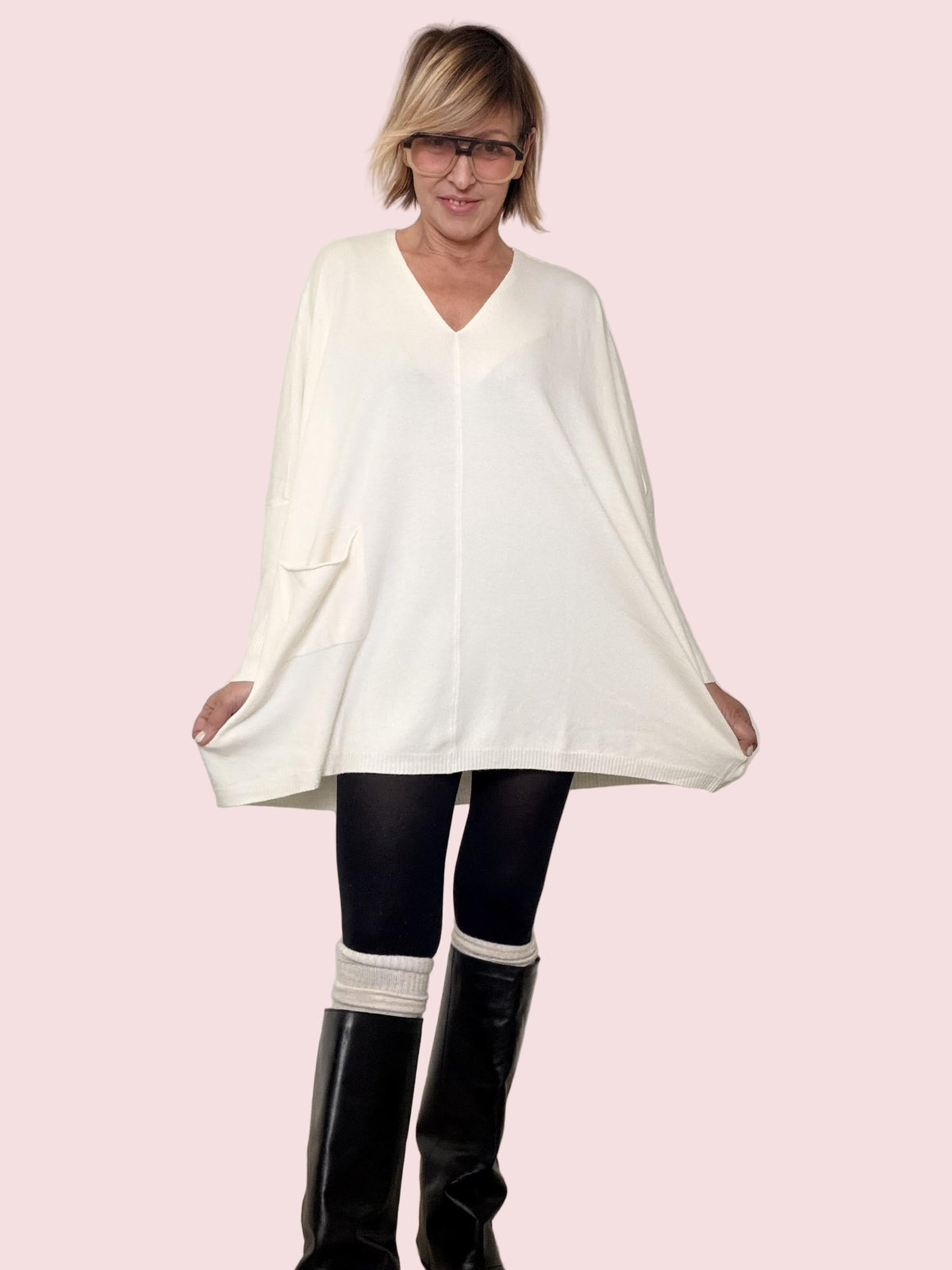 SUSY STAR - Maglia over con tasca CREMA ST78407/ CREMA SUSY STAR 