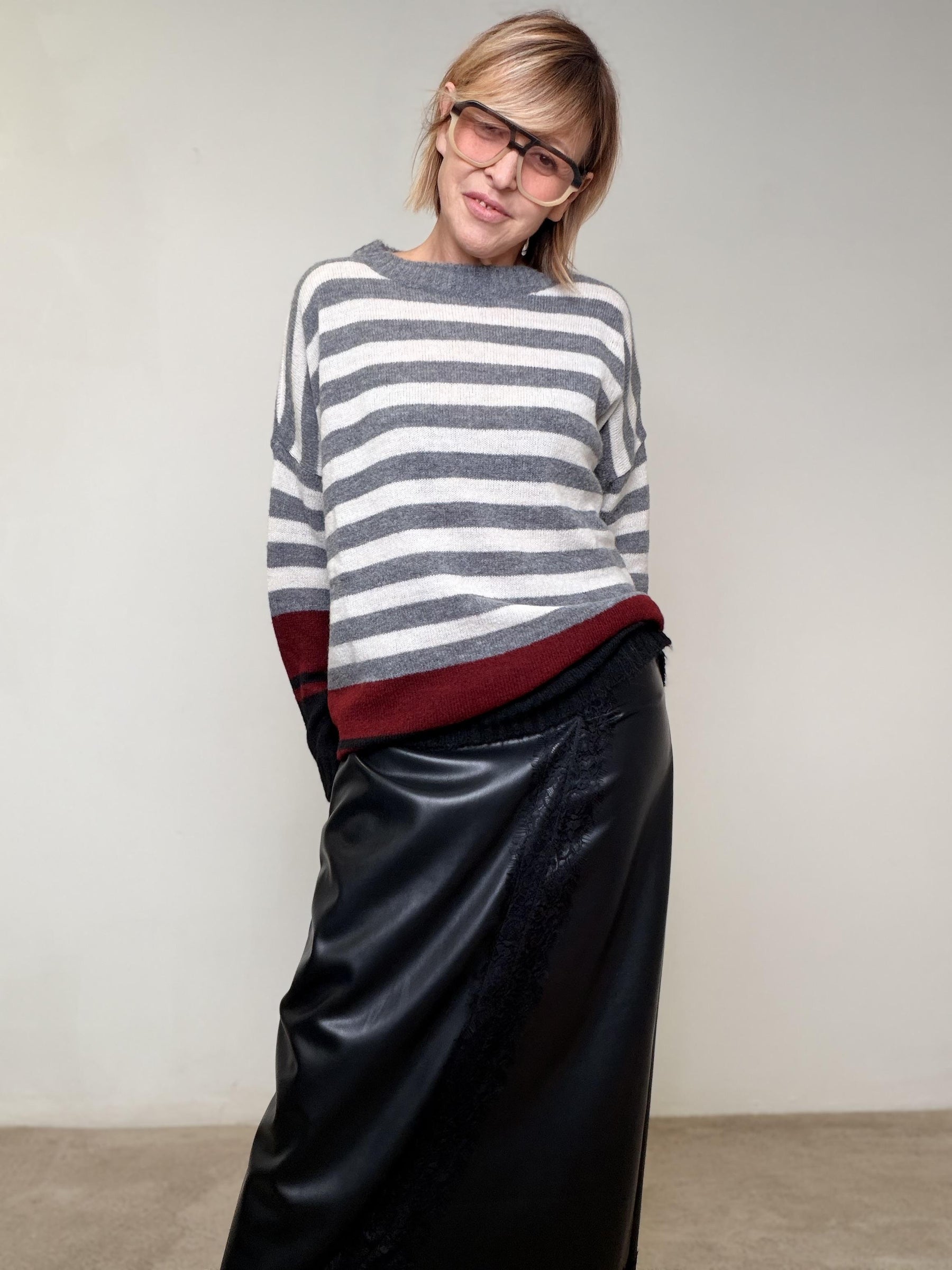 DEJA VU - MAGLIA STRIPE COZY GRIGIO A25SS416/ GRIGIO DEJA VU 