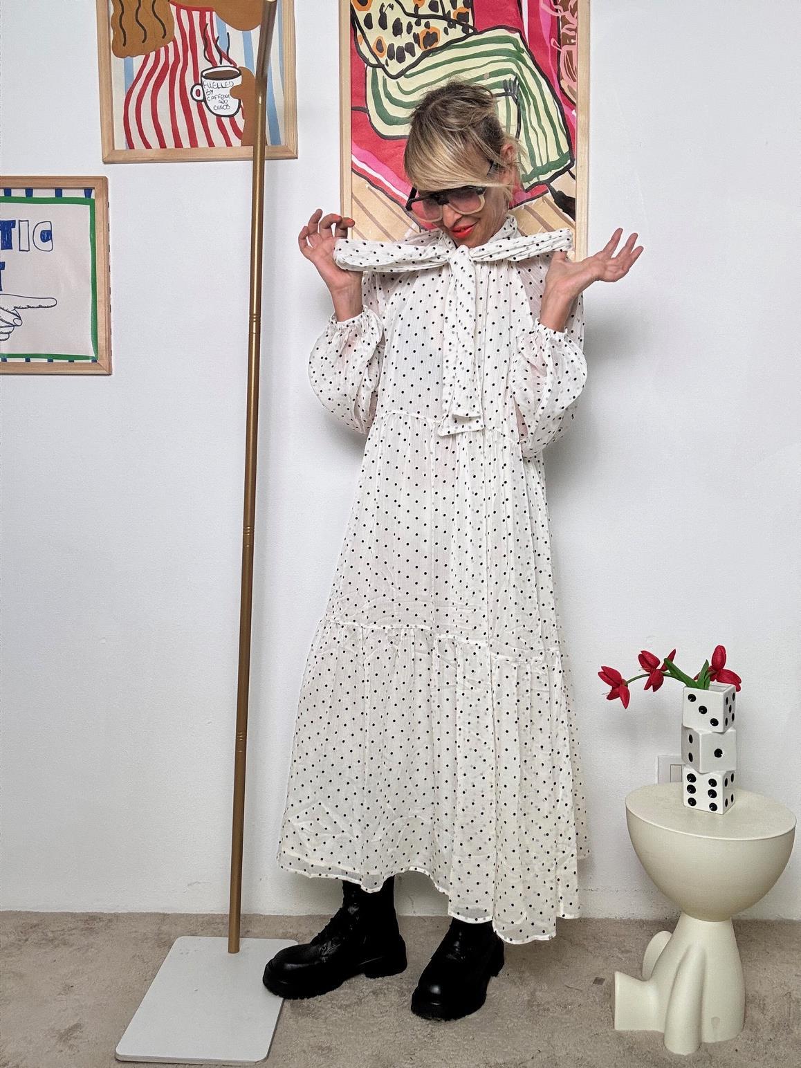 FEMALE - Abito Pois e Poesia  Romantico, Svolazzante, Iconico BIANCO W5903/ BIANCO FEMALE 