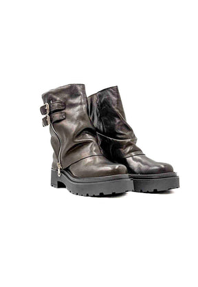 Tronchetto biker in pelle con fibbie DF-117/ NERO DIVINE FOLLIE 