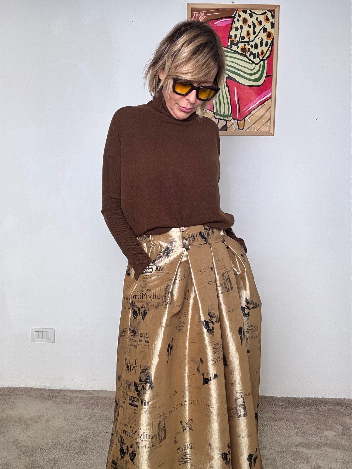 SOUVENIR - Gonna lunga a pieghe effetto laminato D38N1327/ FANTASIA ORO SOUVENIR 