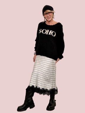 FEMALE - Gonna midi a pois con bordo in pizzo G2784 / LATTE FEMALE 