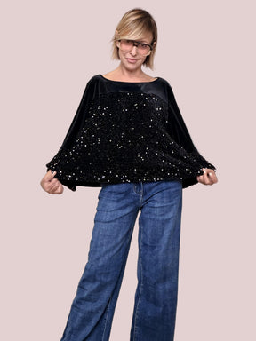 DEJA VU - MAGLIA PARTY VELVET A25DL418/ NERO DEJA VU 