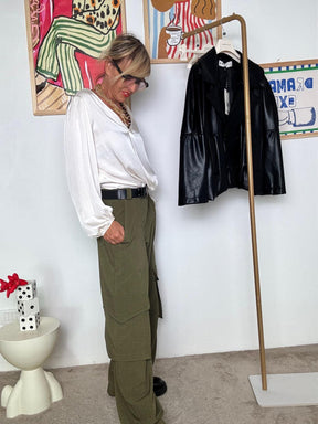 HAVE ONE - Pantaloni cargo larghi  Verde militare PSO-P040/ MILITARE HAVE ONE 