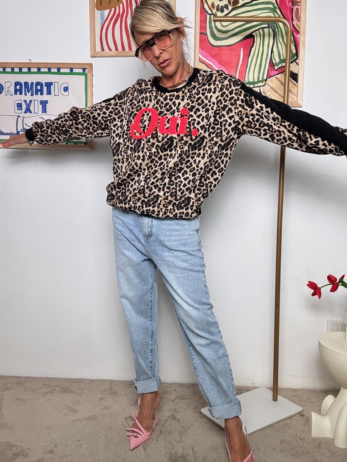 FEMALE - Felpa "Oui" animalier  Grinta francese con un ruggito pop MARRONE /ROSA Z2367/ OUI FUXIA FEMALE 