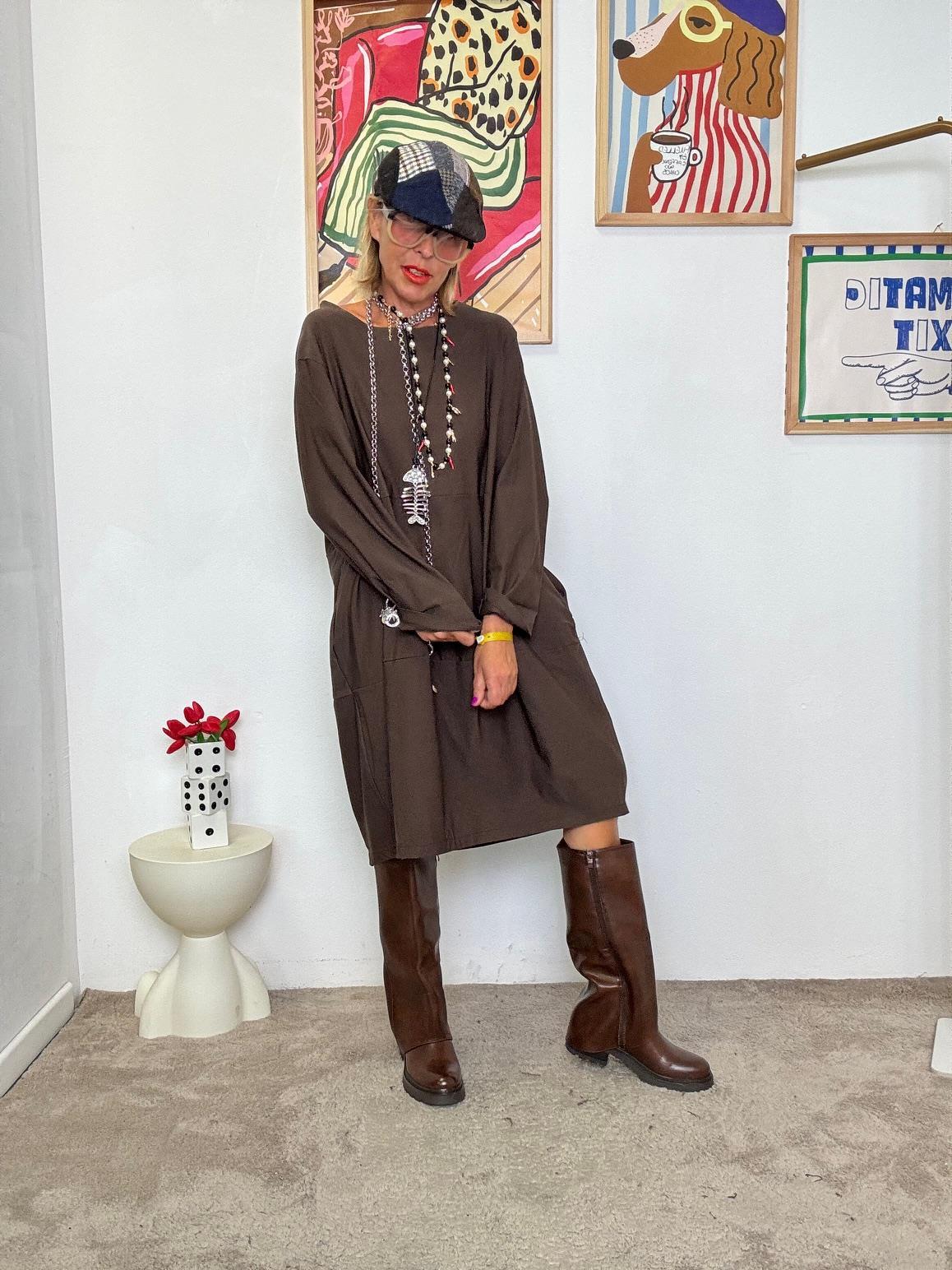 FEMALE  - Abito moro in bengalina donna  comodo, versatile e super chic BS1891/ MORO FEMALE 