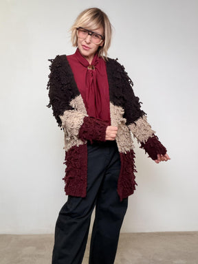 SUSY STAR - Cardigan Soft Patch  Morbido, color block, super carattere STWB1172/ VINO SUSY STAR 