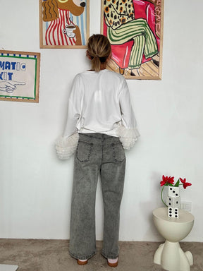 SUSY STAR - Jeans grigio  a Gamba Larga con Effetto Glitter  Brilla, ma con Grinta! ST3036/ GRIGIO SUSY STAR 