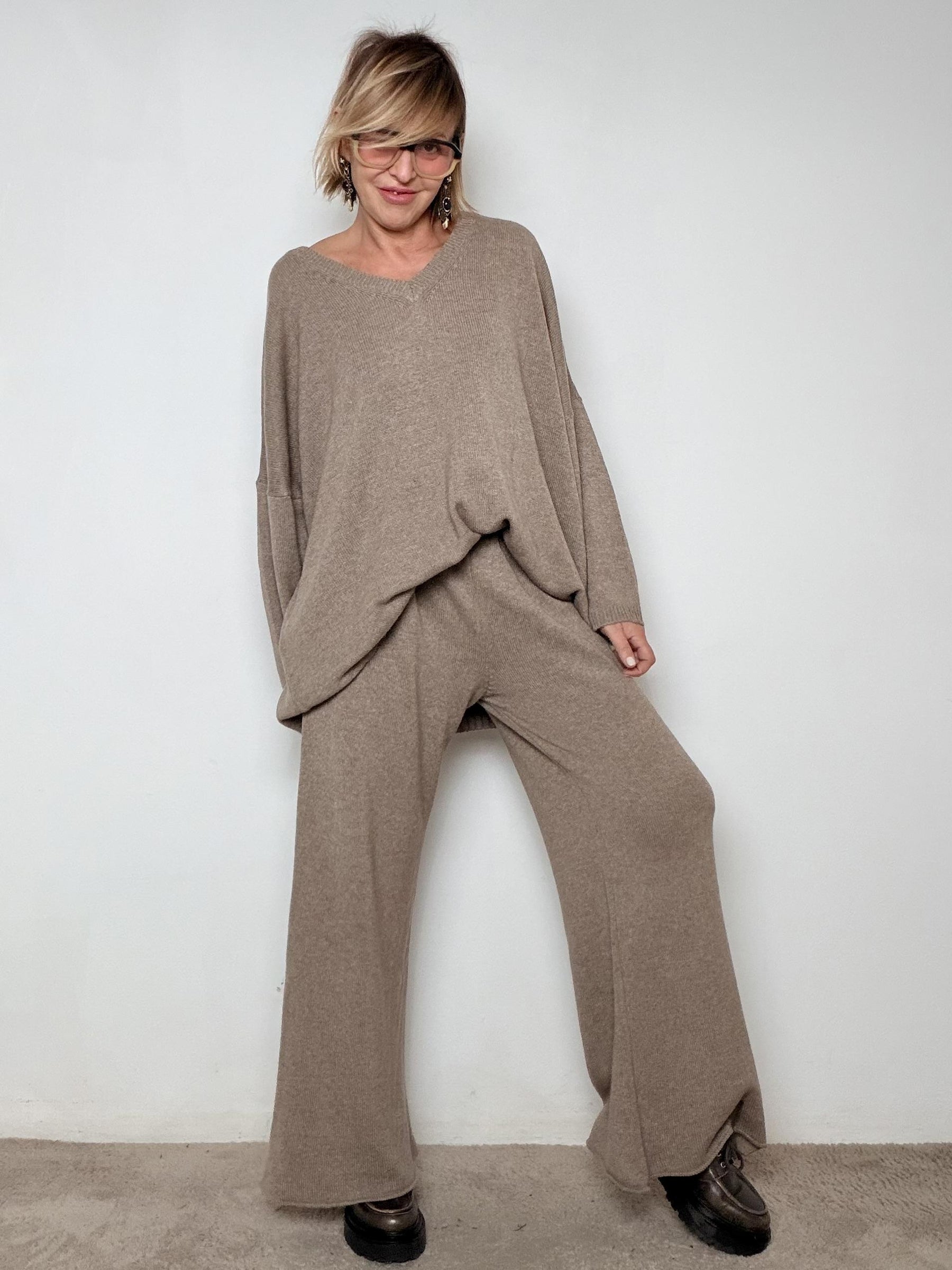 SUSY STAR - :COMPLETO MAGLIA + PANTALONE CASHMERE FANGO STWG7011B/ FANGO SUSY STAR 
