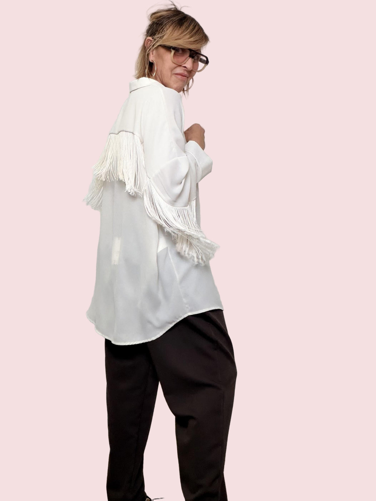 SUSY STAR - Camicia Fringe Flow  scenografica, fluida e super divertente STS7315/ LATTE SUSY STAR 