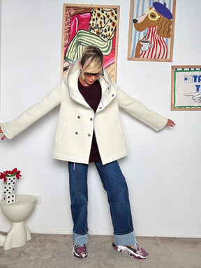 DEJA VU - Giacca donna in neoprene con collo ampio  stile urban chic panna A25UN607/ PANNA DEJA VU 