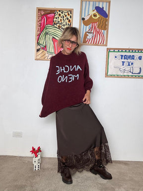 FEMALE - Maglia over con scritta ANCHE MENO VINO A3019/ VINO FEMALE 