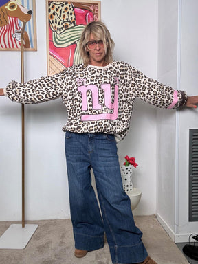 FEMALE - Felpa Animalier "NY"  Grintosa, Comoda, Ironicamente Urbana R51157/ ANIMALIER FEMALE 