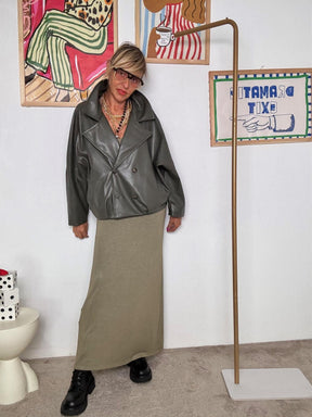 HAVE ONE - Bomber oversize in ecopelle VERDE  Stile urban chic JVS-P039/ MILITARE HAVE ONE 