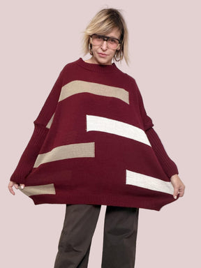 FEMALE - MAGLIA OVER FANTASIA GEOMETRICA  ARTE ADDOSSO, COMFORT GARANTITO 8056/ VINO FEMALE 