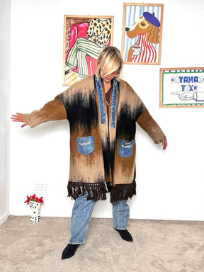 DEJA VU - Cappotto donna vintage  stile unico con dettagli in jeans A25DL610/ VINTAGE DEJA VU 