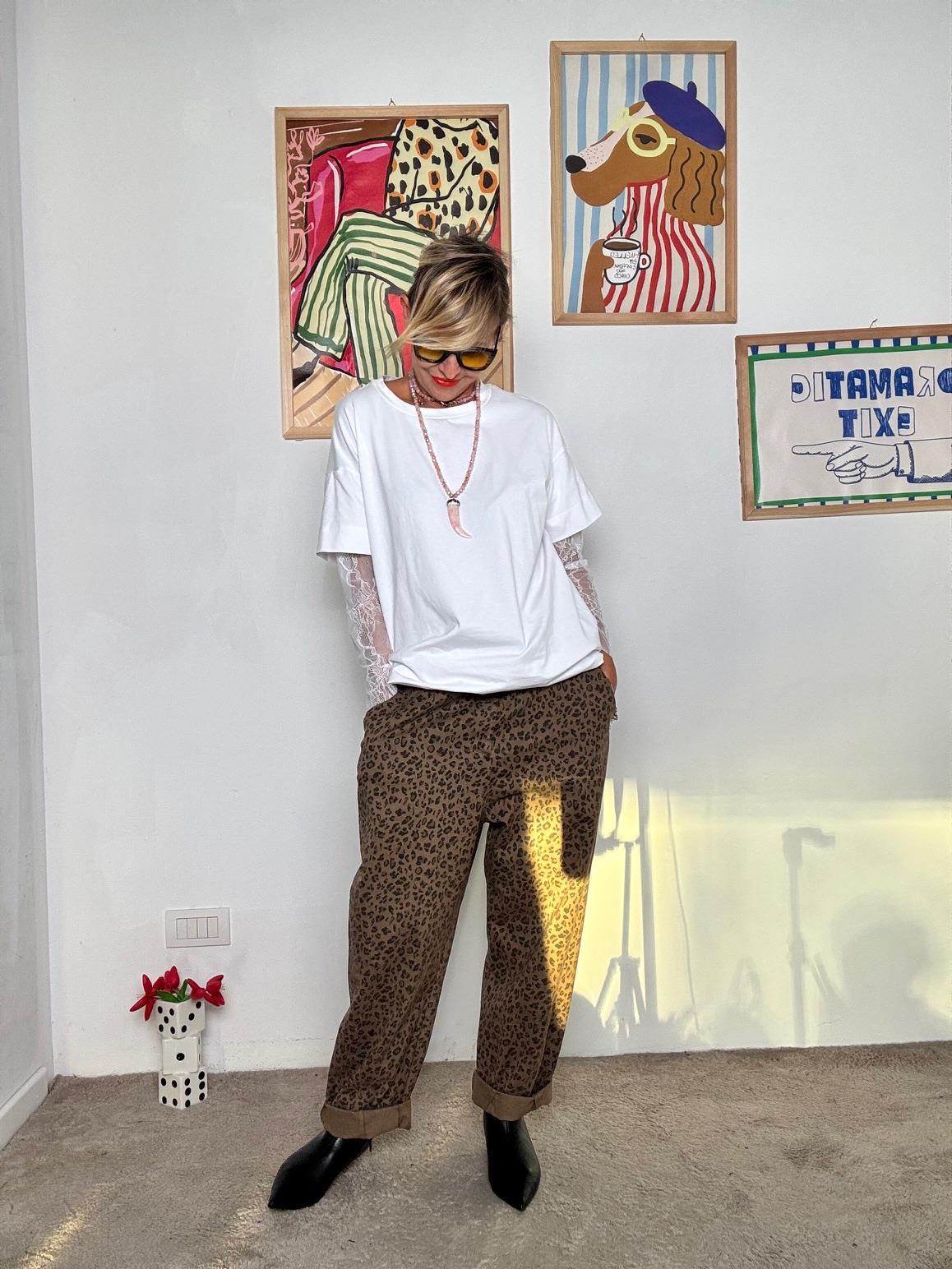 DEJA VU - Pantalone dritto fantasia animalier A25AP215/ ANIMALIER DEJA VU 