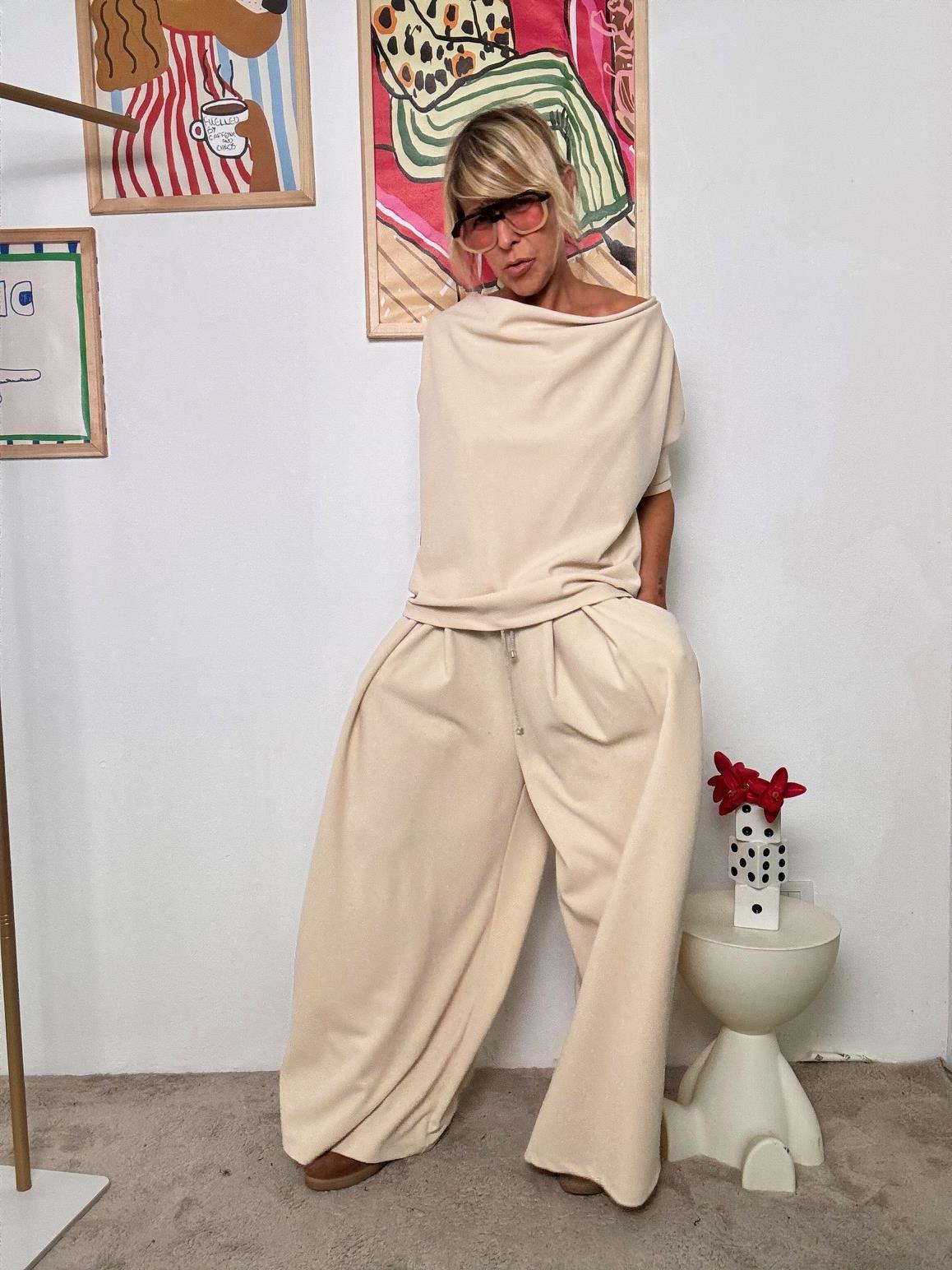 SOUVENIR - Pantalone Palazzo in Crema Soft con Coulisse S38M0117/ CREMA SOUVENIR 