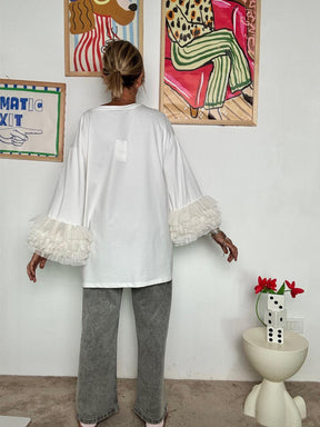 SUSY STAR - T-shirt nera oversize con maniche a balze in tulle  La basic che non è basic! bianca STS7273/ BIANCA SUSY STAR 