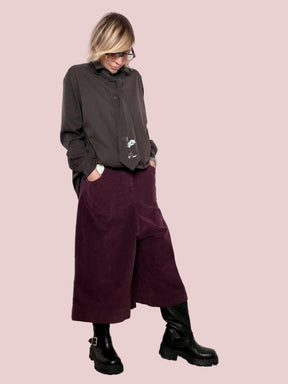 SOUVENIR- PANTALONE CULOTTE IN VELLUTO A COSTE  MORBIDO, PARTICOLARE, SUPER CHIC C38S0659/ PRUGNA SOUVENIR 