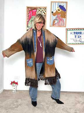 DEJA VU - Cappotto donna vintage  stile unico con dettagli in jeans A25DL610/ VINTAGE DEJA VU 