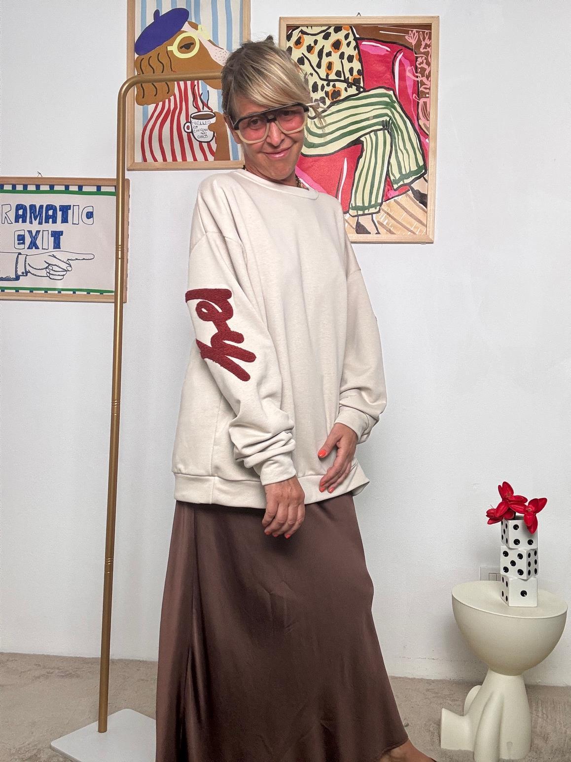 FEMALE - Felpa Oversize "Happy Mood"  Comfort con Personalità! BEIGE R51109/ BEIGE FEMALE 