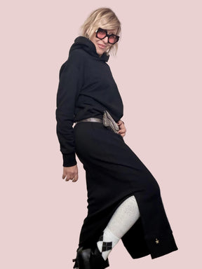 Abito felpa lungo super comfy e ultra chic M38F1611/ NERO SOUVENIR 